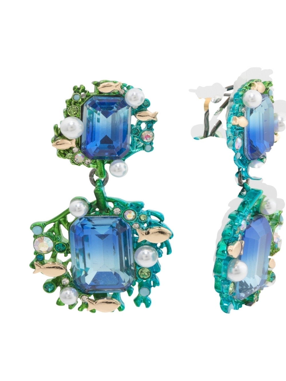 👉✨️ Betsey Johnson Blue and Green Mermaid Jewels Crystal Double Drop Earrings